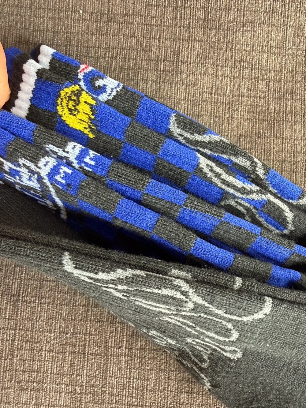 NWT Von Dutch 3 Pack Men's Crew Socks Blue Black Checkers and Flames One size